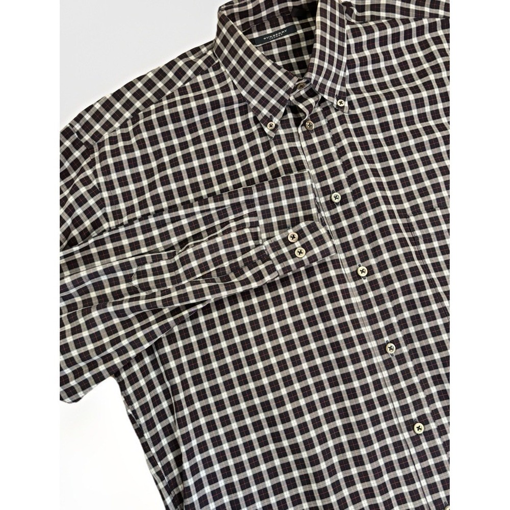 Burberry London Dress Shirt Mens M Blue Check Plaid Button Down Long Sleeve USA